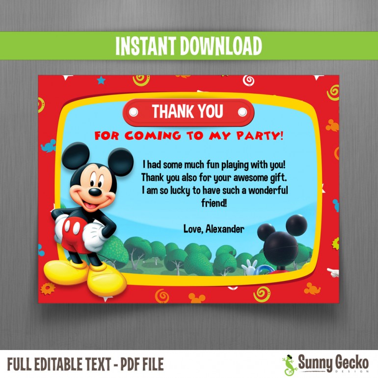 Disney Mickey Mouse Clubhouse Birthday Thank You Cards
